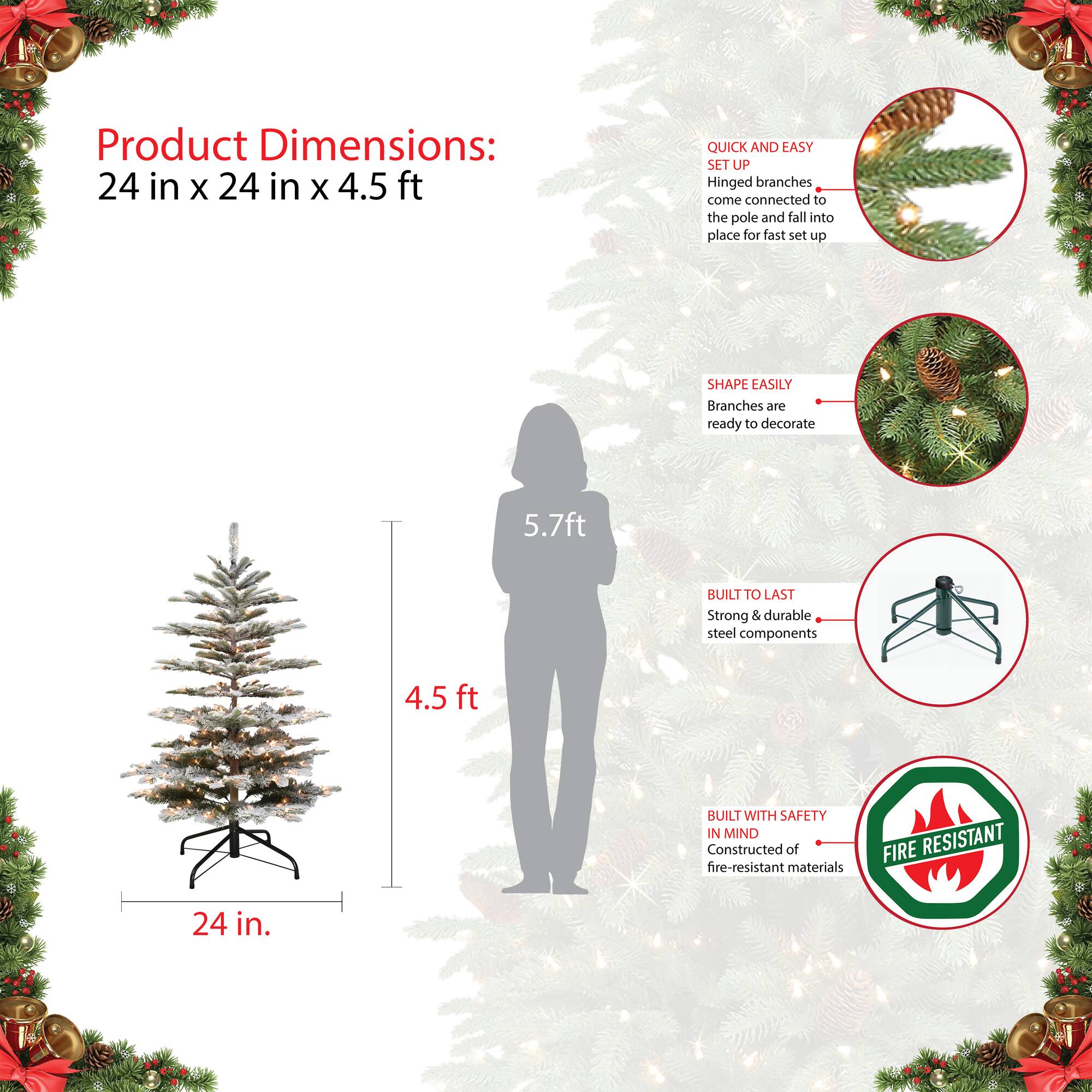 6 Pack: 4.5ft. Pre-Lit Flocked Aspen Fir Artificial Christmas Tree, Clear Lights